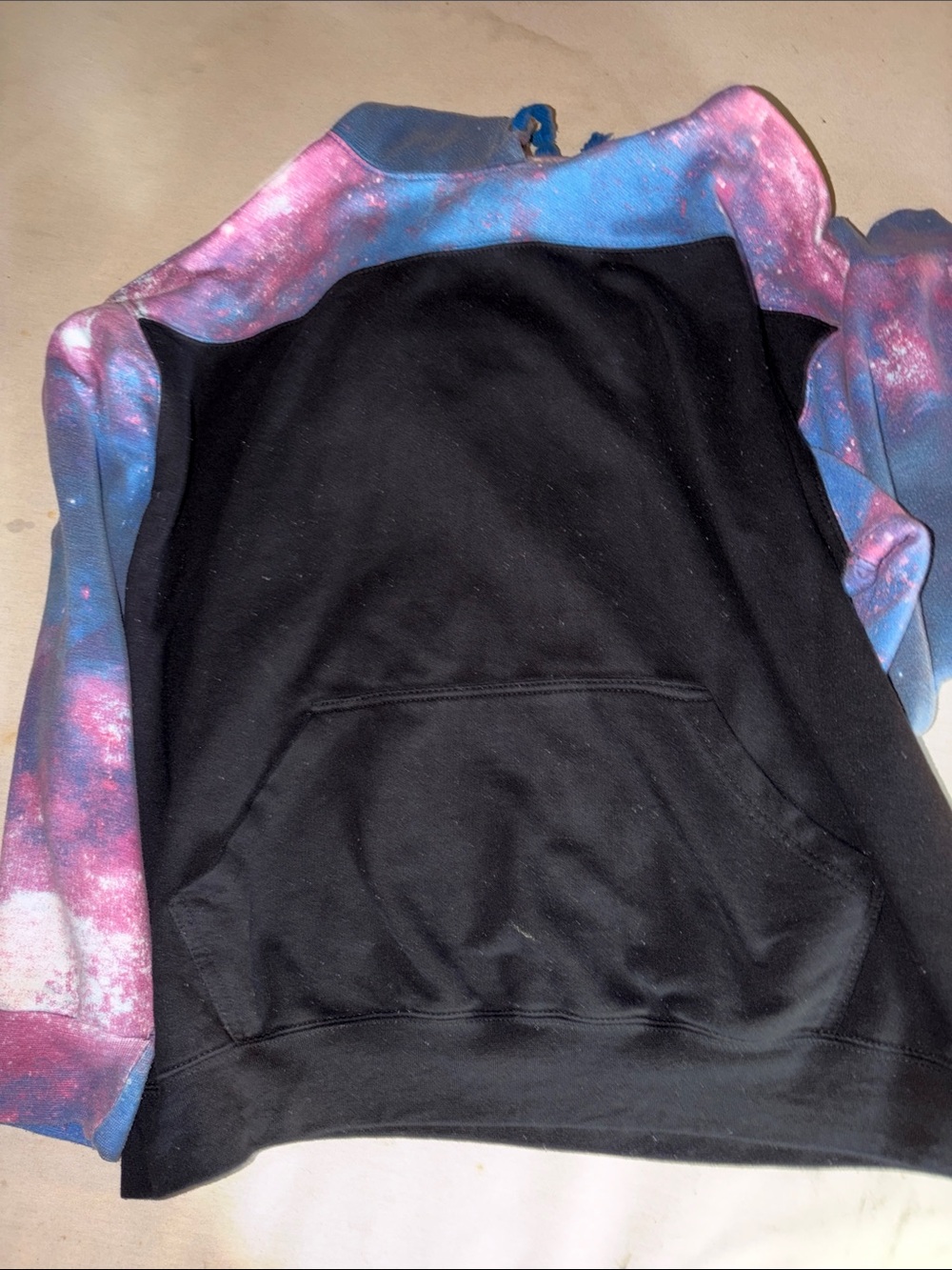 Womens Size XL Black Hoodie with Pink & Blue Galaxy Sleeves